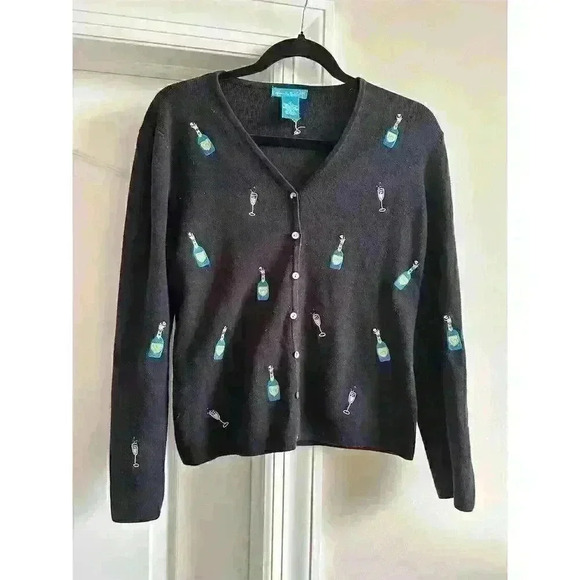 Vintage Alexandra Bartlett Black Embroidered Cardigan Sweater Women’s M - Picture 1 of 4